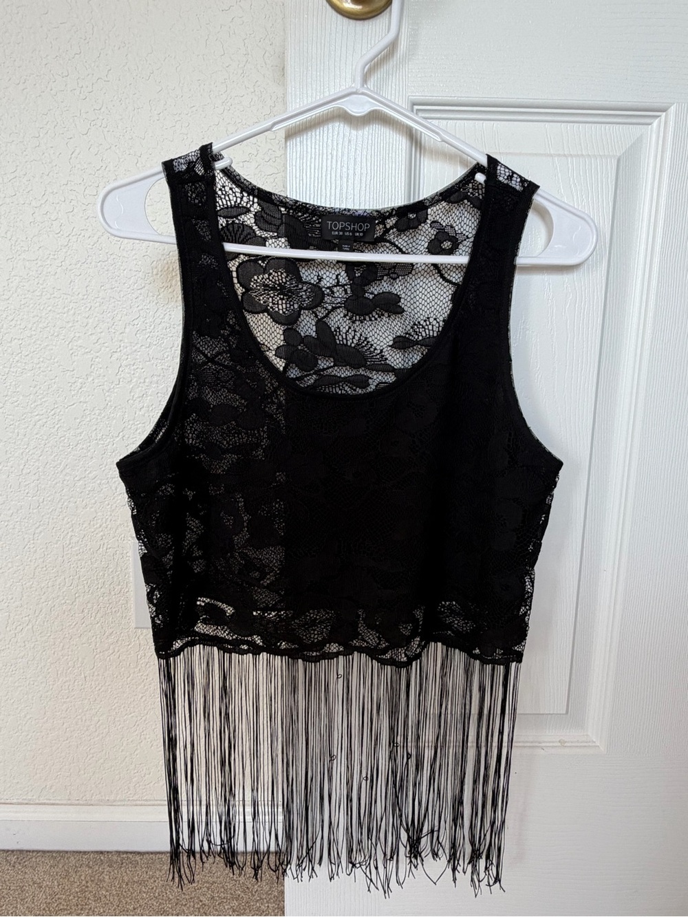 Topshop Black Lace Fringe Crop Top